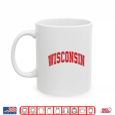 Mug Wisconsin WI Vintage Athletic Sports Red White Shirt