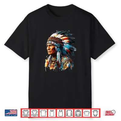 Vintage Indian Chief Native American Pride Feather Headdress Shirt
