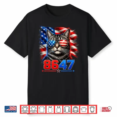 8647 Cat Patriotic 86 47 Funny Cat Usa Flag Sunglasses Shirt