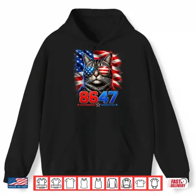 Hoodie 8647 Cat Patriotic 86 47 Funny Cat USA Flag Sunglasses Shirt