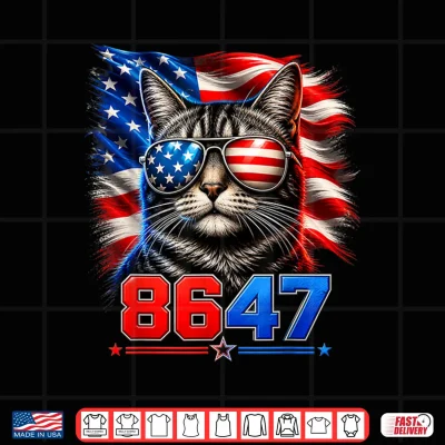 Design 8647 Cat Patriotic 86 47 Funny Cat USA Flag Sunglasses Shirt