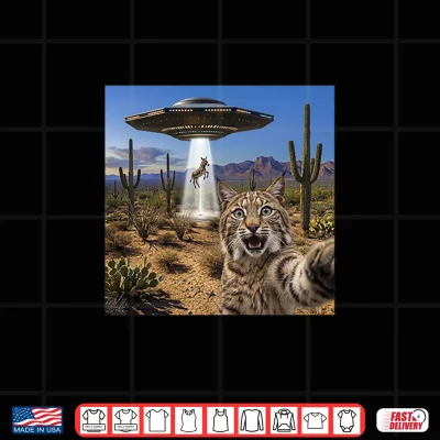 Design Bob Cat Selfie UFO Abduction Arizona Desert Donkey Saguaro Shirt