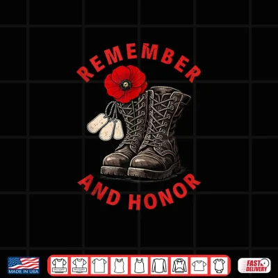 Design Remember and Honor Memorial Day Poppy Flower Military Boots Shirt