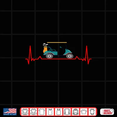 Design Ekg Heartbeat Pulse Line Golf Cart Club Fun Golfer Shirt