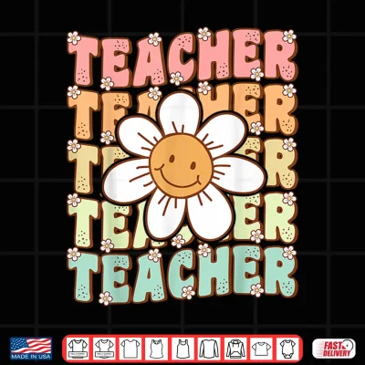 Design Groovy Teacher Cute Daisy Flower Retro Back To School Shirt