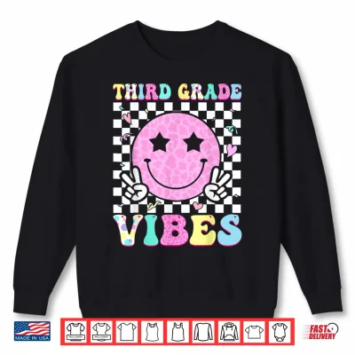 Sweatshirt Third Grade Vibes Groovy Back To School Third Grade Girls Kids Shirt