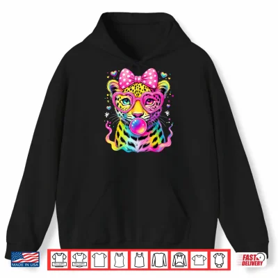 Hoodie Funny Leopard Glasses Blowing Bubble Gum Back To School Kids Shirt