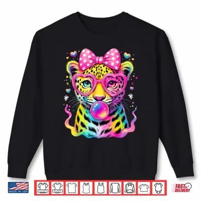 Sweatshirt Funny Leopard Glasses Blowing Bubble Gum Back To School Kids Shirt