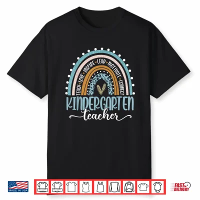 Kindergarten Teacher Leopard Boho Rainbow Back To School Shirt