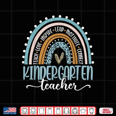 Design Kindergarten Teacher Leopard Boho Rainbow Back To School Shirt