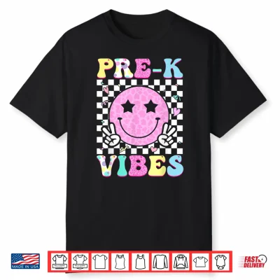 Pre K Vibes Groovy Back To School Prek Preschool Girls Kids Shirt