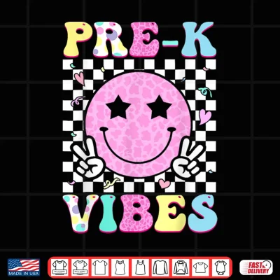Design Pre K Vibes Groovy Back to School PreK Preschool Girls Kids Shirt