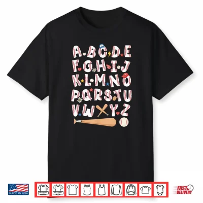 Alphabet Baseball Abcs Letters Kids Boys Girls Teacher Shirt