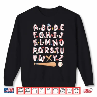 Sweatshirt Alphabet Baseball ABCs Letters Kids Boys Girls Teacher Shirt