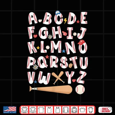 Design Alphabet Baseball ABCs Letters Kids Boys Girls Teacher Shirt