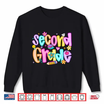 Sweatshirt Preppy Second Grade Back To School 2nd Grade Teachers Girls Shirt
