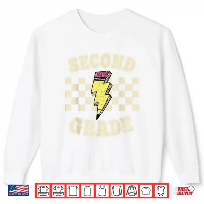 Sweatshirt Second Grade Lighting Bolt Pencil Retro 2nd Grade Teacher Shirt