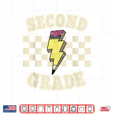 Design Second Grade Lighting Bolt Pencil Retro 2nd Grade Teacher Shirt