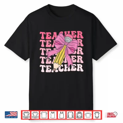 Teacher Pencil Back To School Groovy Pink Teacher First Day Shirt
