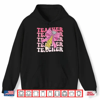 Hoodie Teacher Pencil Back To School Groovy Pink Teacher First Day Shirt