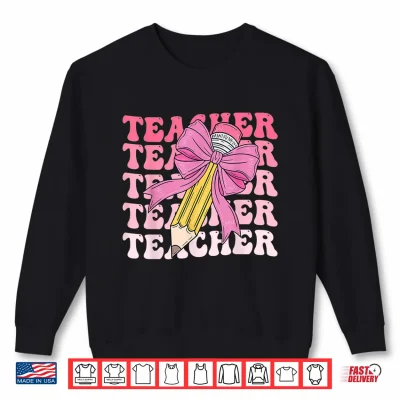 Sweatshirt Teacher Pencil Back To School Groovy Pink Teacher First Day Shirt