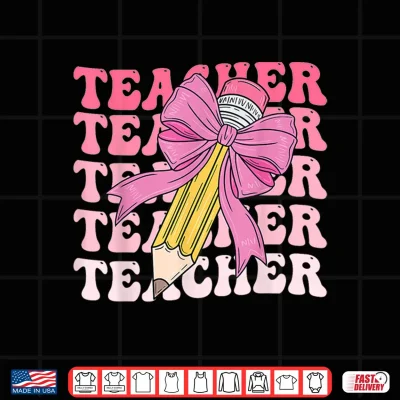 Design Teacher Pencil Back To School Groovy Pink Teacher First Day Shirt