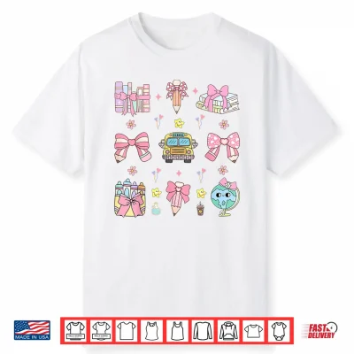 Back To School Cute Teacher Coquette Pencil Bow School Bus Shirt