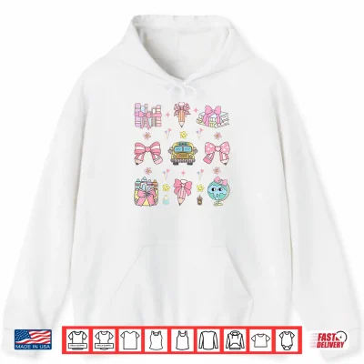 Hoodie Back To School Cute Teacher Coquette Pencil Bow School Bus Shirt