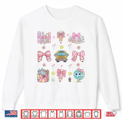 Sweatshirt Back To School Cute Teacher Coquette Pencil Bow School Bus Shirt