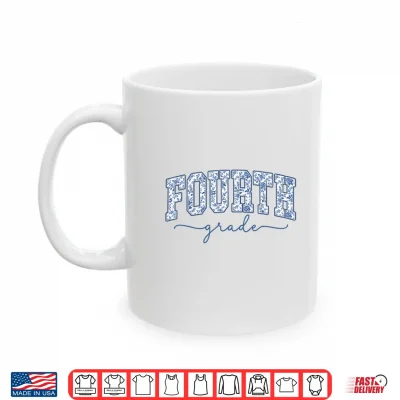 Mug 4th Grade Back to School Fourth Grade Blue Toile Teacher Kid Shirt