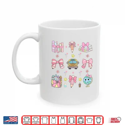 Mug Back To School Cute Teacher Coquette Pencil Bow School Bus Shirt