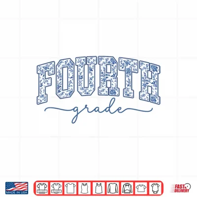 Design 4th Grade Back to School Fourth Grade Blue Toile Teacher Kid Shirt