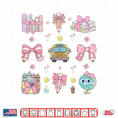 Design Back To School Cute Teacher Coquette Pencil Bow School Bus Shirt