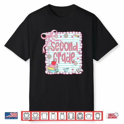 Girls Second Grade Coquette Bow Pink Preppy Back To School Shirt