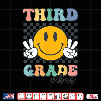Design Third Grade Vibes Retro Smile Back To School 3rd Grade Team Shirt