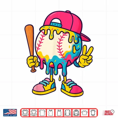 Design Baseball Ice Cream Drip Youth Back To school Baseball Stuff Shirt