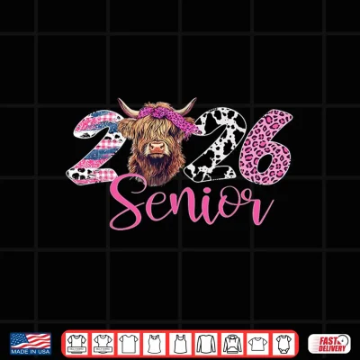 Design Class of 2026 Senior Graduation Leopard Print Highland Cow Shirt