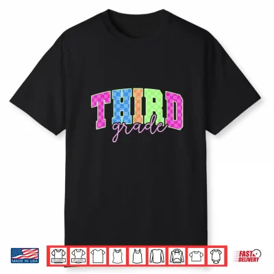 Back To School Neon Checkered Third Grade Colorful Teacher Shirt