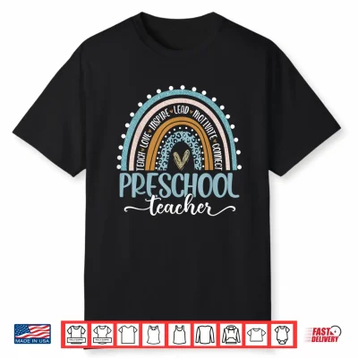 Preschool Teacher Leopard Boho Rainbow Back To School Shirt