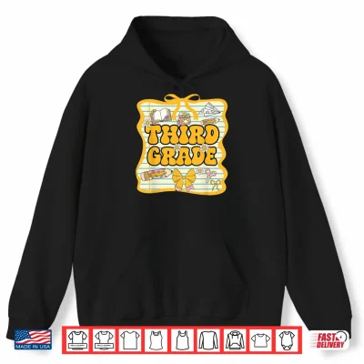 Hoodie Third Grade Back To School Girls Bow Third Grade Teachers Kids Shirt