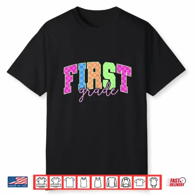 Back To School Neon Checkered First Grade Colorful Teacher Shirt