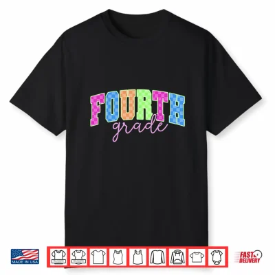 Back To School Neon Checkered Fourth Grade Colorful Teacher Shirt