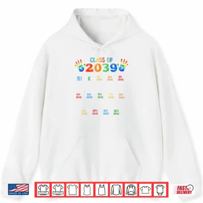 Hoodie Class of 2039 Grow With Me Color Handprint Pre K 12th Grade Shirt