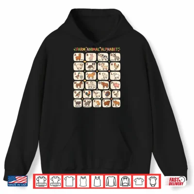 Hoodie Farm Animal Alphabet ABC Chart School Barnyard Agriculture Shirt