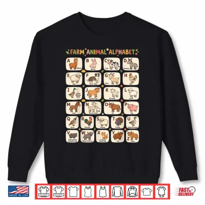 Sweatshirt Farm Animal Alphabet ABC Chart School Barnyard Agriculture Shirt