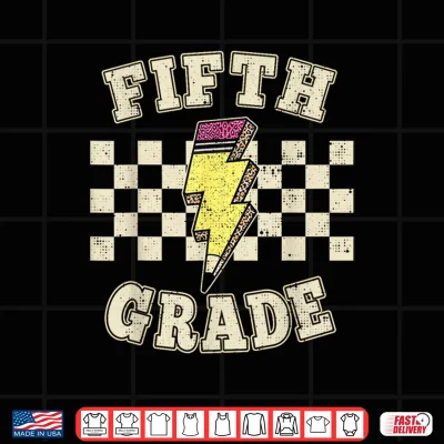 Design Fifth Grade Lighting Bolt Pencil Retro 5th Grade Teacher Shirt