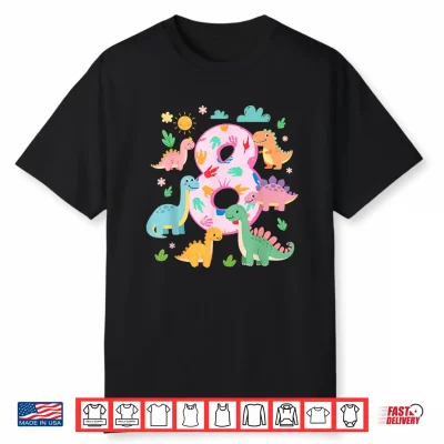 8 Year Old Girls 8Th Birthday Dinosaur Themed Party Shirt