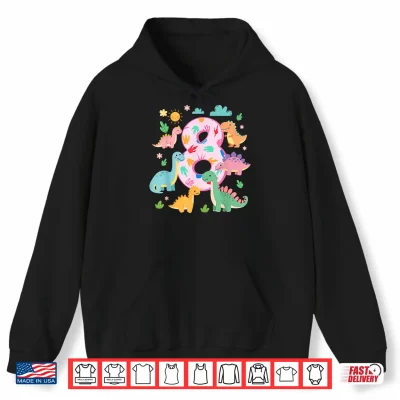 Hoodie 8 Year Old Girls 8th Birthday Dinosaur Themed Party Shirt