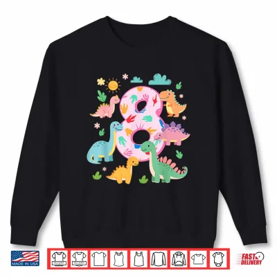 Sweatshirt 8 Year Old Girls 8th Birthday Dinosaur Themed Party Shirt