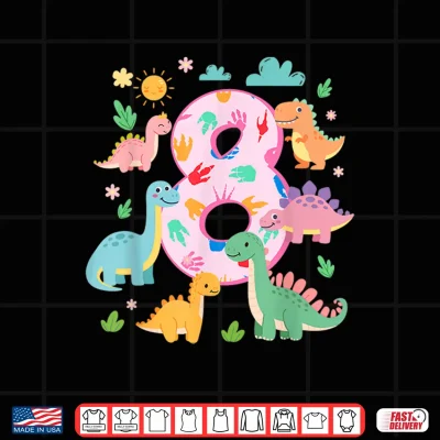 Design 8 Year Old Girls 8th Birthday Dinosaur Themed Party Shirt